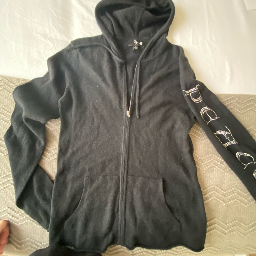 100% Cashmere Zipper Peace Sign Hoodie